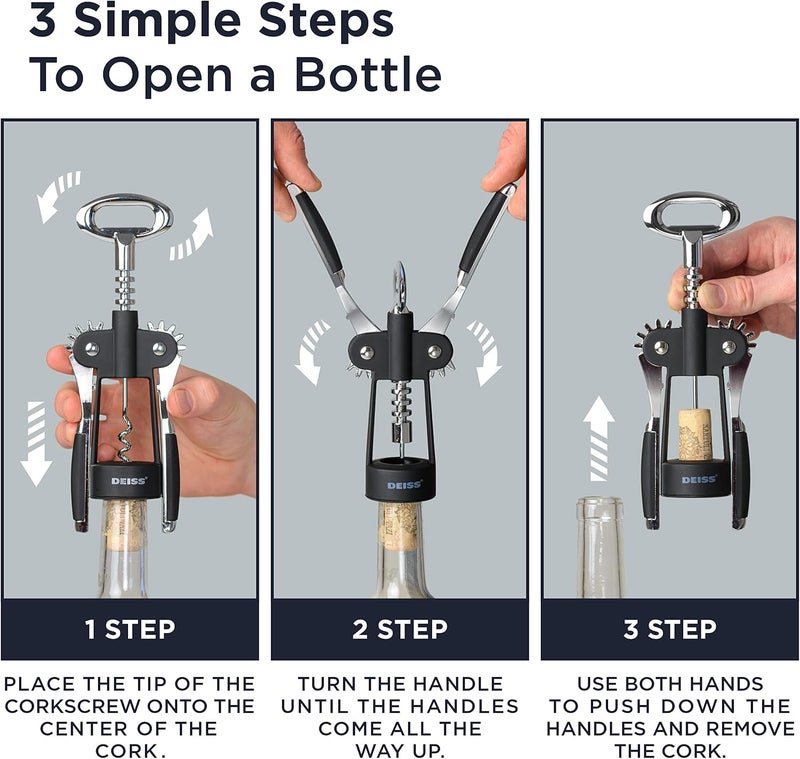 Deiss PRO Wing Corkscrew Wine Opener - 2 in 1 Wine Corkscrew and Beer Opener - The Easiest Way to Open Wine Bottle Corks - Reliable and Sturdy Wine Opener - Wine Bottle Opener - Image 4